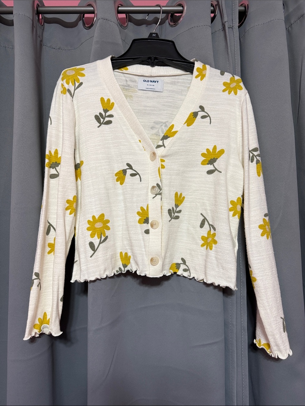 Old Navy Cream & Yellow Floral V-Neck Cardigan